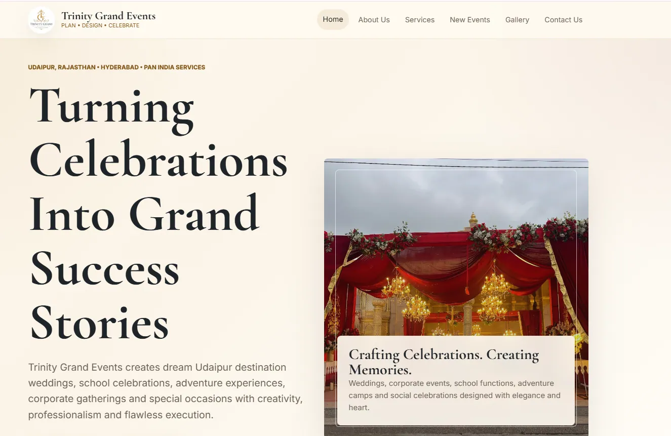 Trinity Grand Events website preview