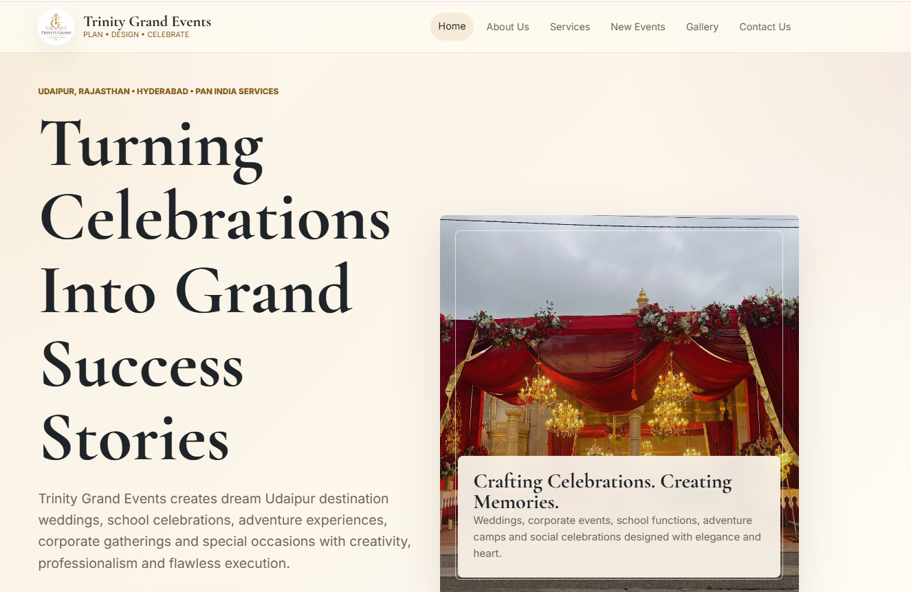 Trinity Grand Events website screenshot